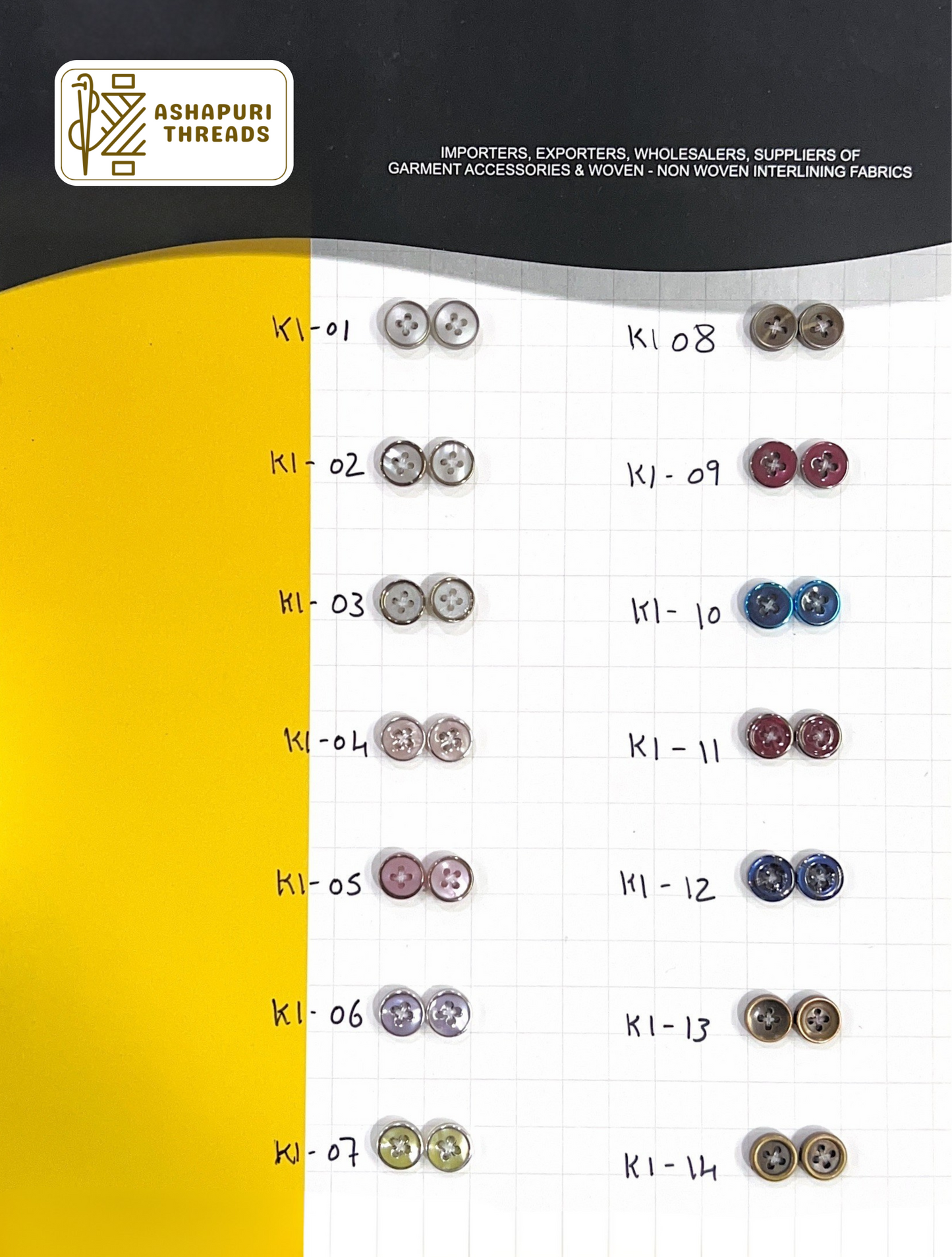 Buttons – Polyester, Natural Shell, Metal, Coconut, and More (Sizes 14L–40L)