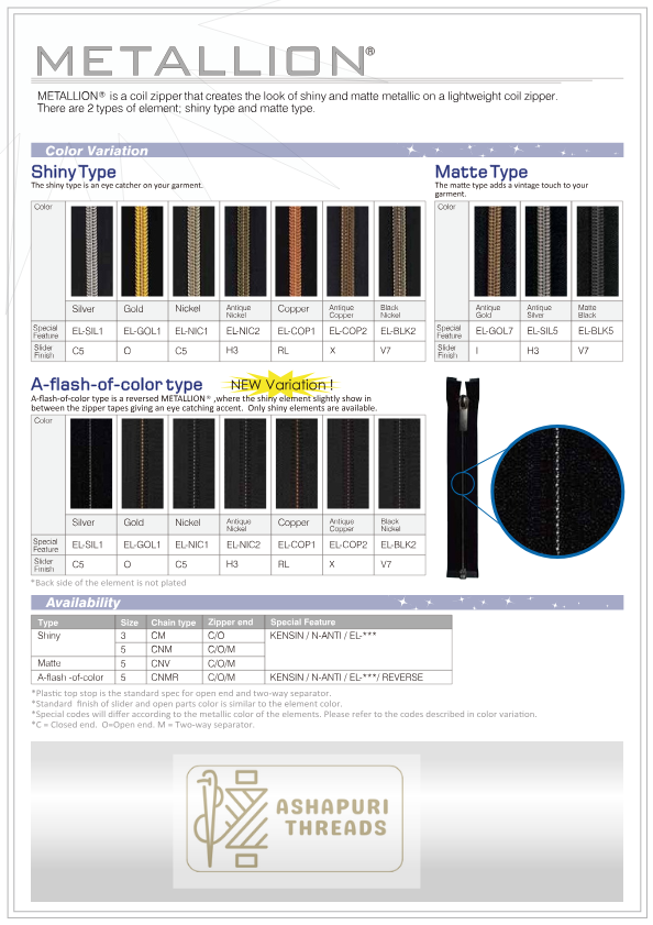 METALLION® Zipper – Metallic-Finish Coil Zipper