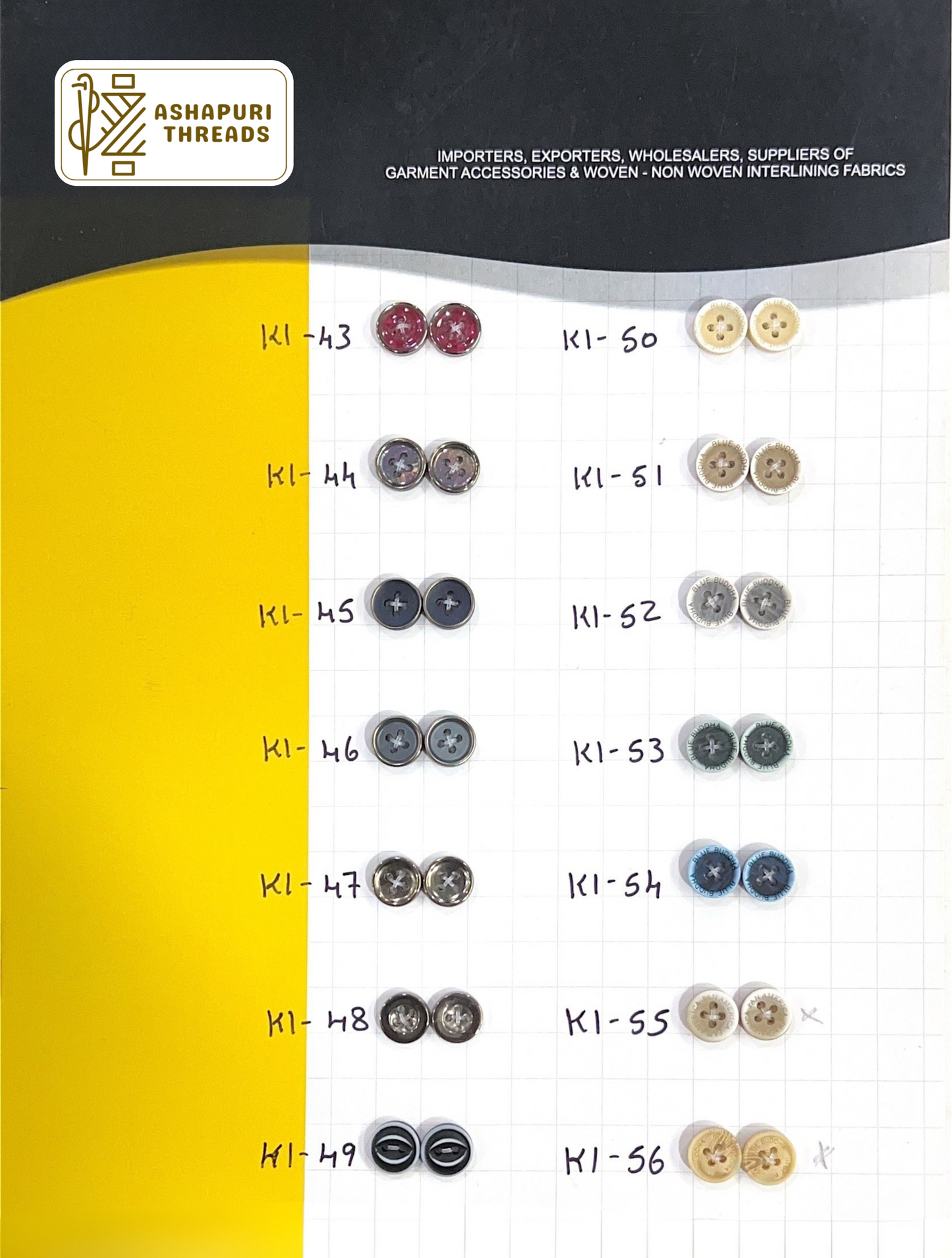 Buttons – Polyester, Natural Shell, Metal, Coconut, and More (Sizes 14L–40L)