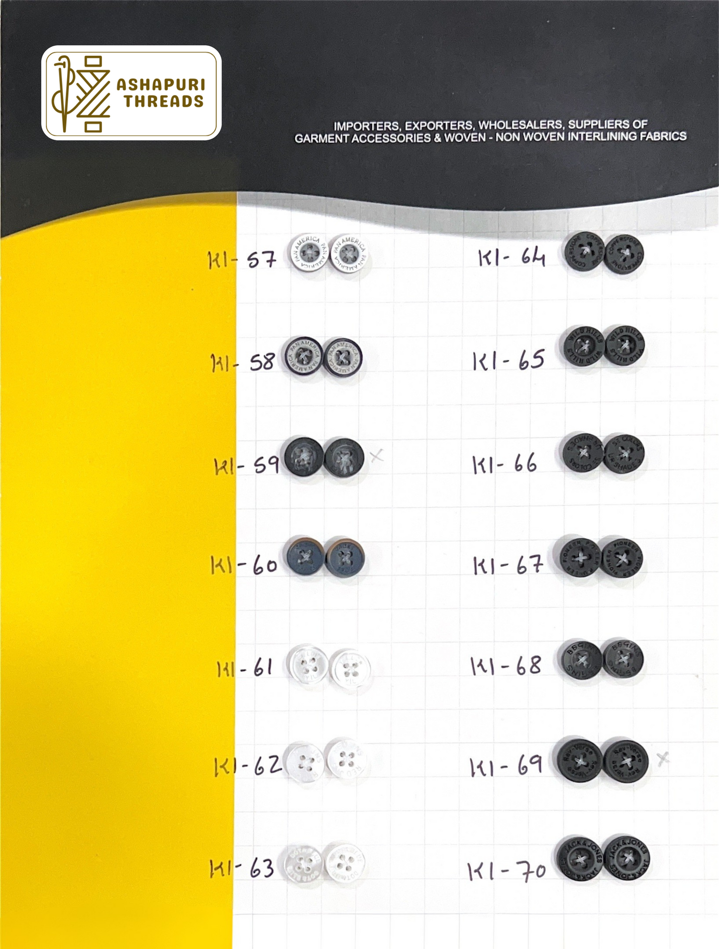 Buttons – Polyester, Natural Shell, Metal, Coconut, and More (Sizes 14L–40L)