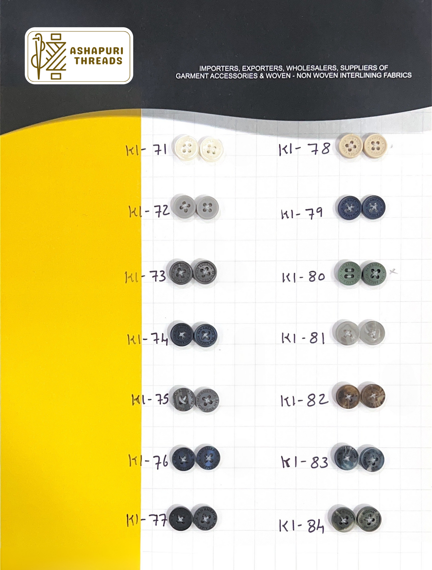Buttons – Polyester, Natural Shell, Metal, Coconut, and More (Sizes 14L–40L)