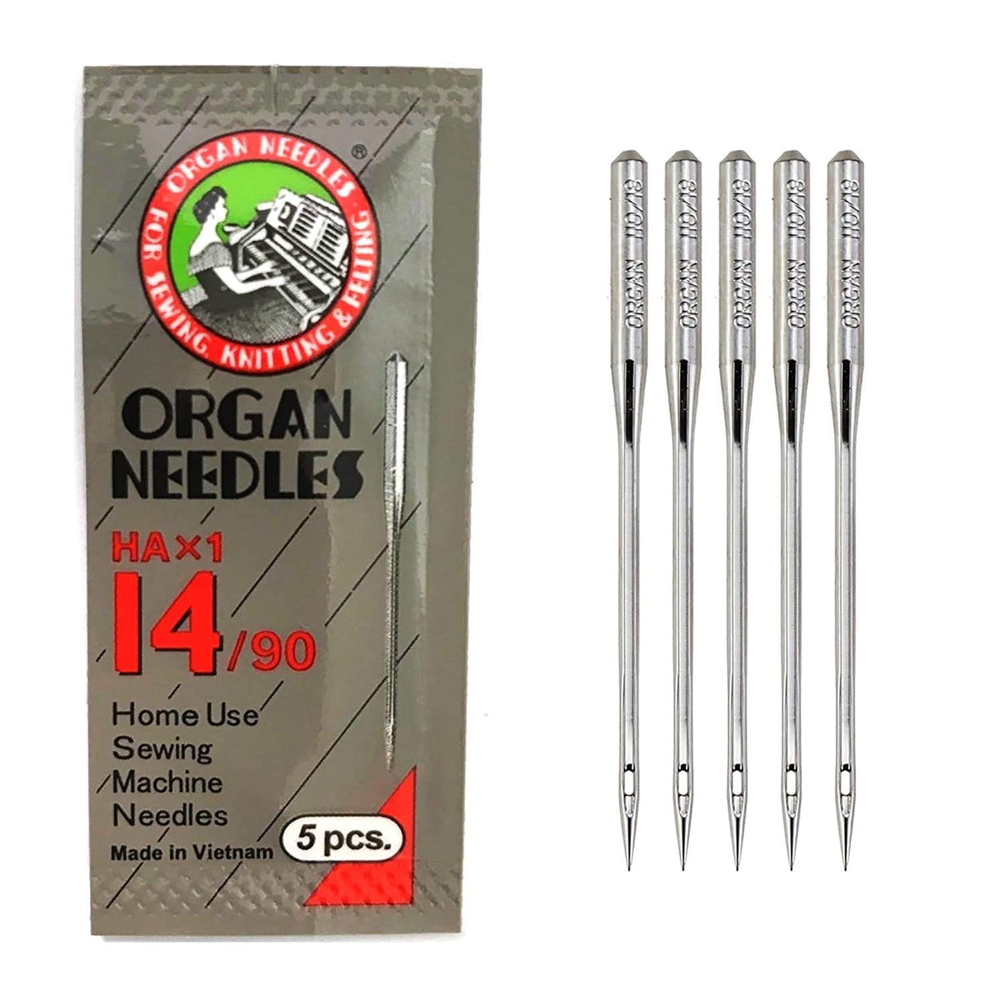 Organ Sewing Machine Needles – Size 16 (HAx1-16/100) – Set of 5 | Flat Shank