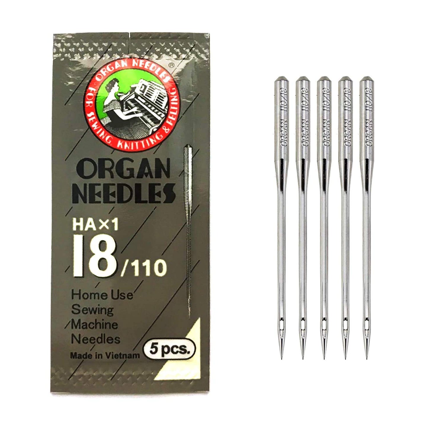 Organ Sewing Machine Needles – Size 16 (HAx1-16/100) – Set of 5 | Flat Shank