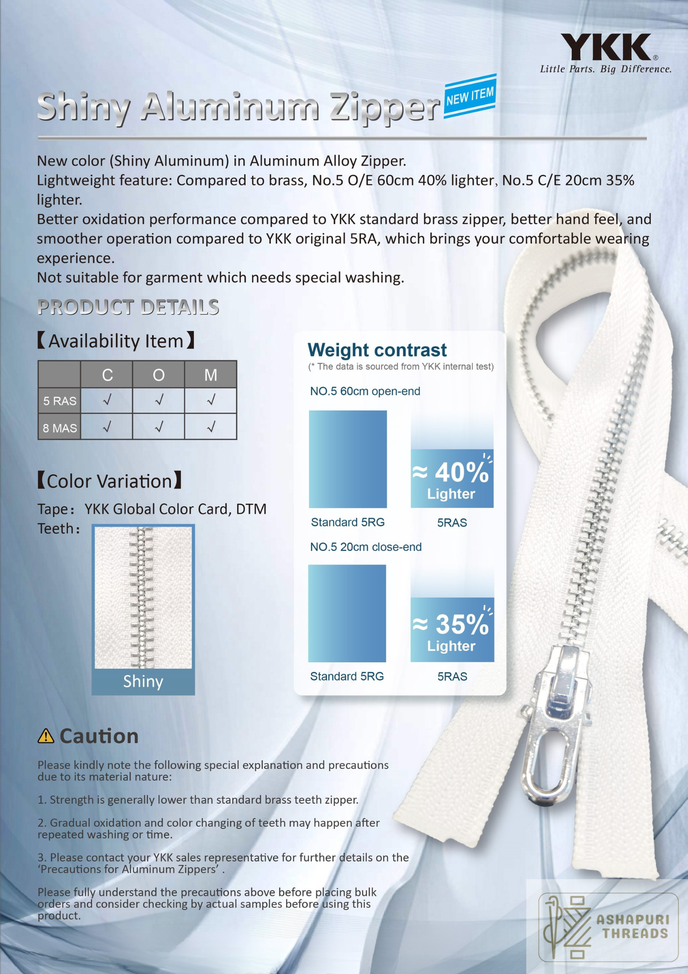 Shiny Aluminum Zipper