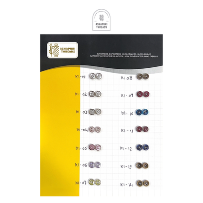 Buttons – Polyester, Natural Shell, Metal, Coconut, and More (Sizes 14L–40L)