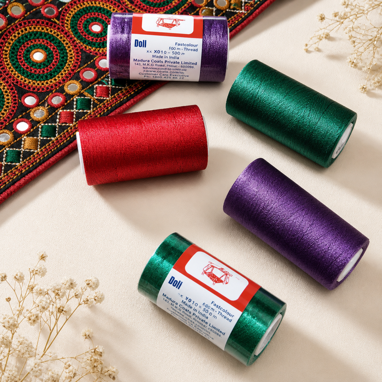 Doli Rayon Embroidery Thread – 500m Tube | High Lustre | Machine Embroidery
