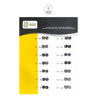 Buttons – Polyester, Natural Shell, Metal, Coconut, and More (Sizes 14L–40L)