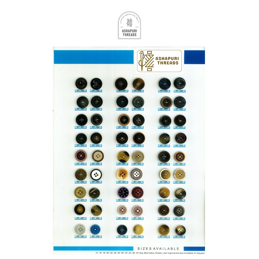 Buttons – Polyester, Natural Shell, Metal, Coconut, and More (Sizes 14L–40L)