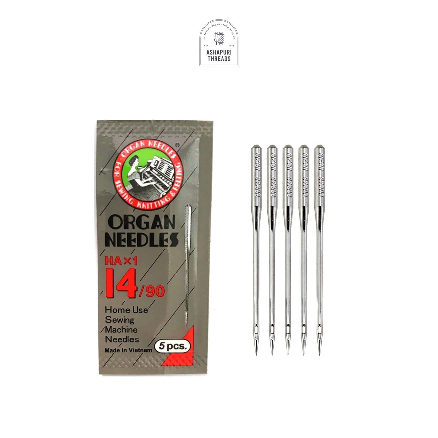 Organ Sewing Machine Needles – Size 16 (HAx1-16/100) – Set of 5 | Flat Shank
