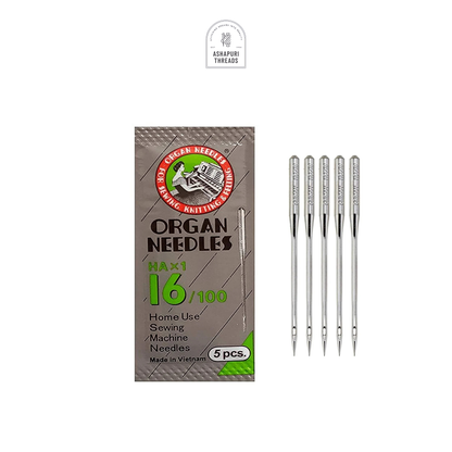 Organ Sewing Machine Needles – Size 16 (HAx1-16/100) – Set of 5 | Flat Shank