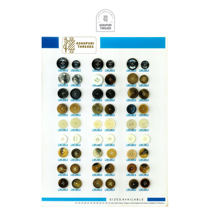 Buttons – Polyester, Natural Shell, Metal, Coconut, and More (Sizes 14L–40L)
