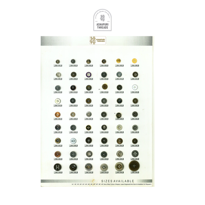 Buttons – Polyester, Natural Shell, Metal, Coconut, and More (Sizes 14L–40L)
