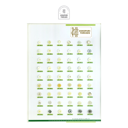 Buttons – Polyester, Natural Shell, Metal, Coconut, and More (Sizes 14L–40L)