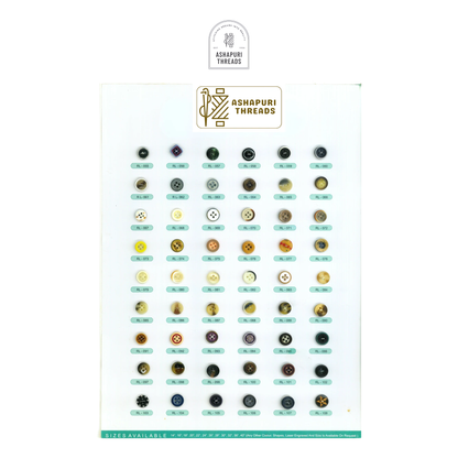 Buttons – Polyester, Natural Shell, Metal, Coconut, and More (Sizes 14L–40L)