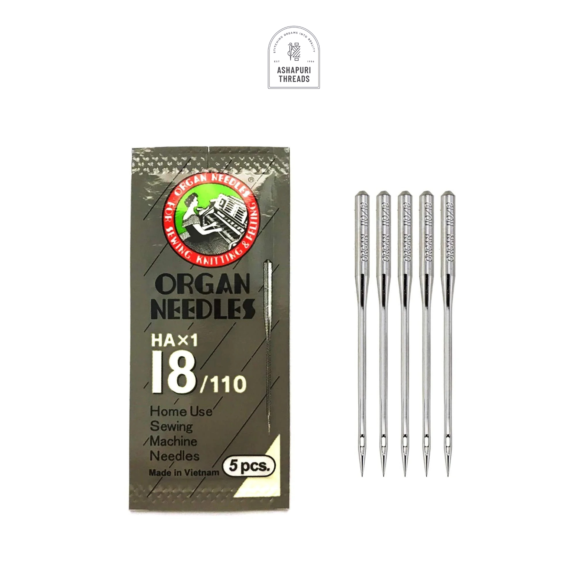 Organ Sewing Machine Needles – Size 16 (HAx1-16/100) – Set of 5 | Flat Shank