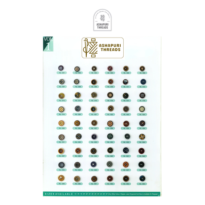 Buttons – Polyester, Natural Shell, Metal, Coconut, and More (Sizes 14L–40L)